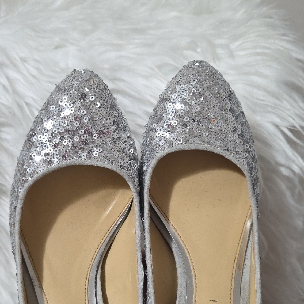Gianni Bini Silver Sequin Pointed Toe Pumps | Padded Forefoot | 4.5" Heel - Picture 11 of 15